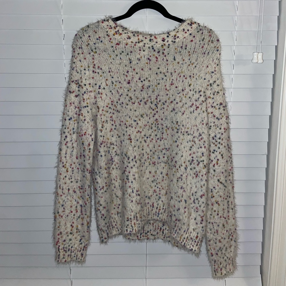 main strip fuzzy confetti sweater - size: m NWT